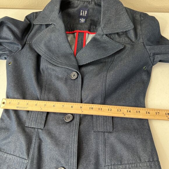 Gap Denim Trench Coat Women Small Long Capsule Classic Preppy‎ Trend Y2K - Picture 7 of 9